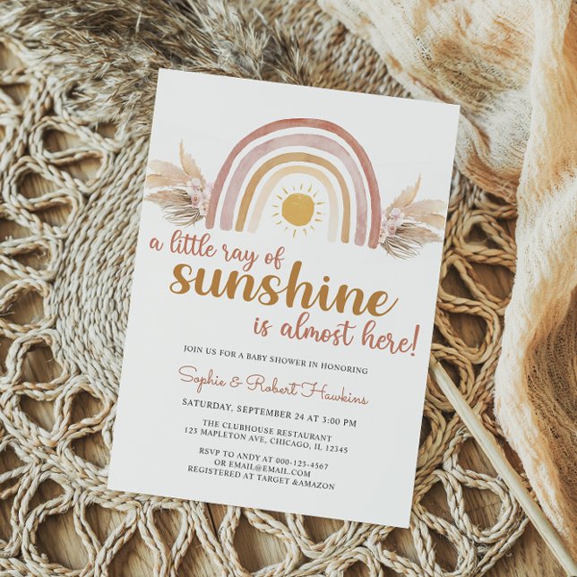 Invitation Un petit rayon de Sunshine Boho Baby shower arc-en (Créateur téléchargé)