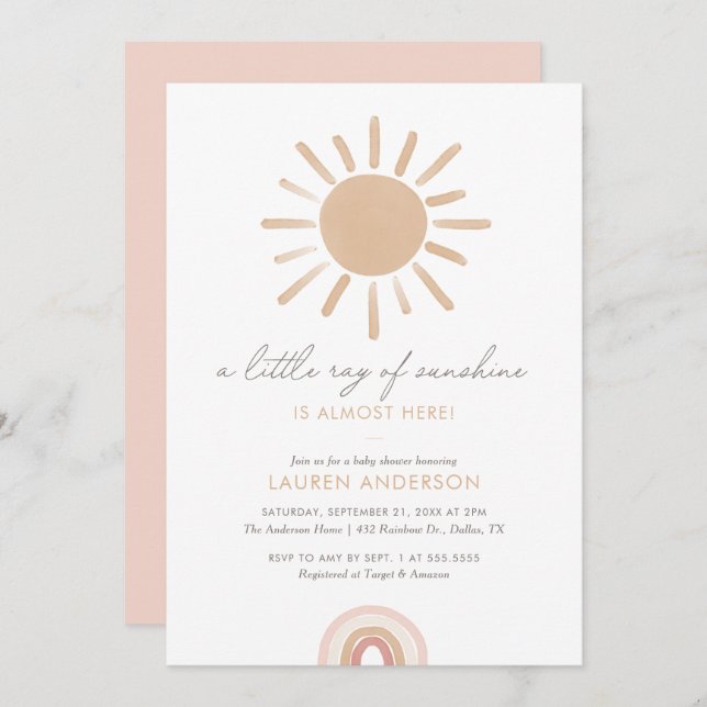 Invitation Un petit rayon de Sunshine Boho Baby shower fille (Devant / Derrière)