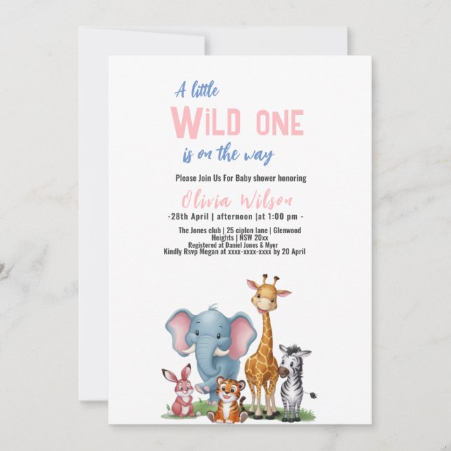 Invitation Un petit safari sauvage c'est un baby shower de fi (Devant)