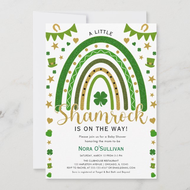 Invitation Un petit Shamrock Rainbow St Patrick's Baby shower (Devant)