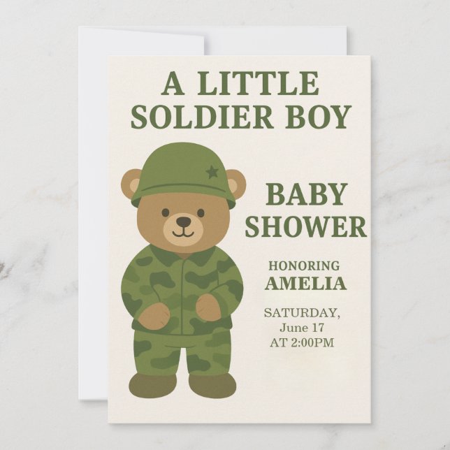 Invitation Un petit soldat Boy Teddy Bear Baby shower Invitat (Devant)