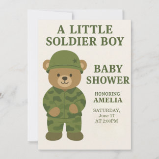 Invitation Un petit soldat Boy Teddy Bear Baby shower Invitat