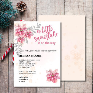 Invitation Un petit tonneau rose flocon rose poinsettia