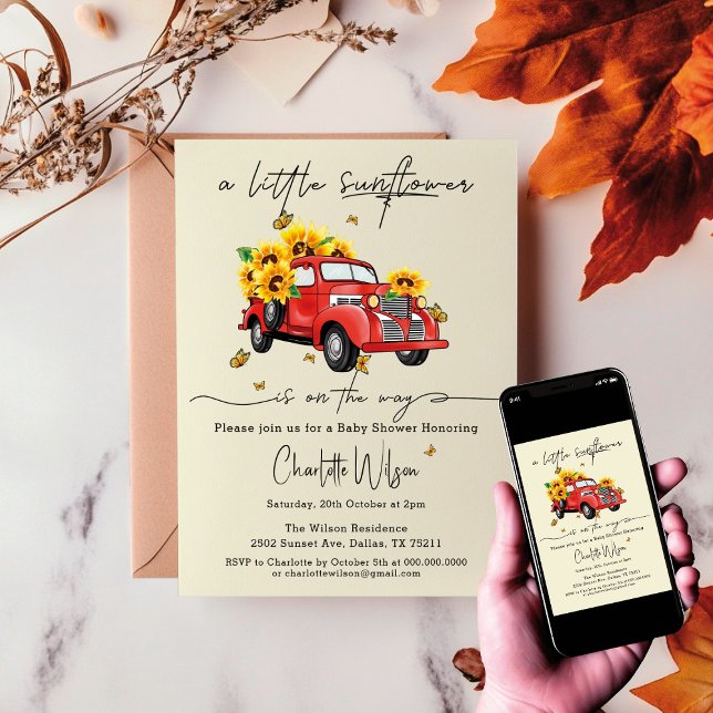 Invitation Un Petit Tournesol Se Trouve Sur Le Chemin Du Baby (Créateur téléchargé)