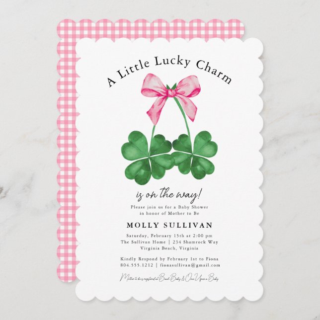 Invitation Un Peu Chanceux Shamrock Coquette Bow (Devant / Derrière)