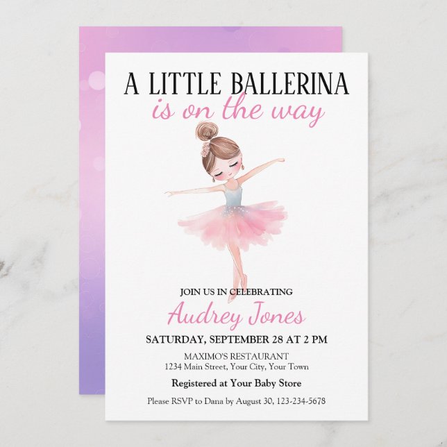 Invitation Un Peu De Ballerina Est En Route Baby shower (Devant / Derrière)