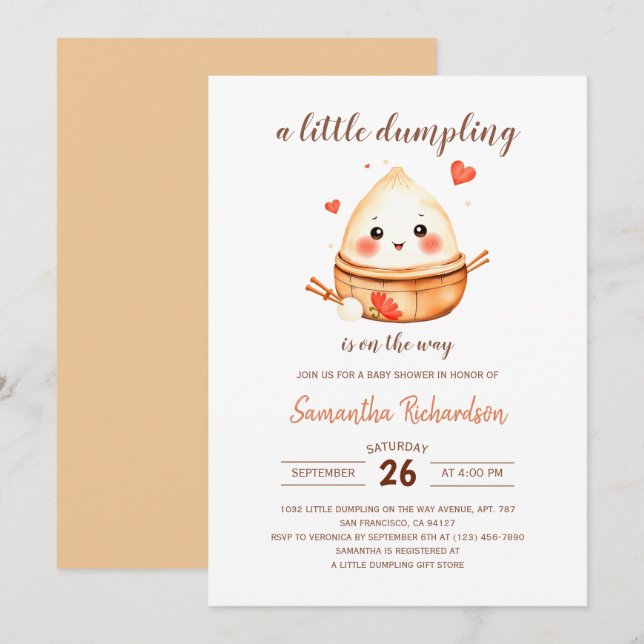 Invitation Un Peu De Dumpling Est Sur Le Chemin Du Baby showe (Devant / Derrière)