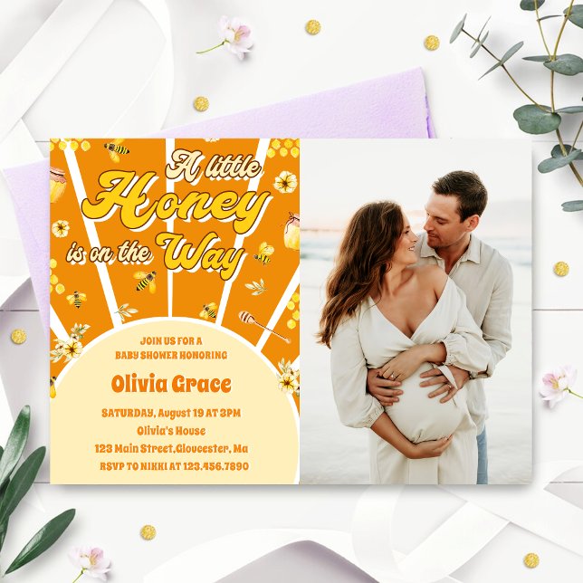 Invitation Un Peu De Miel Est En Route Photo Baby shower (Créateur téléchargé)