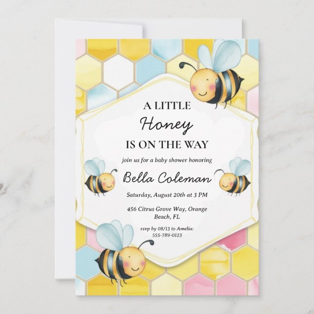 Invitation un peu de miel sur le chemin du baby shower (Devant)