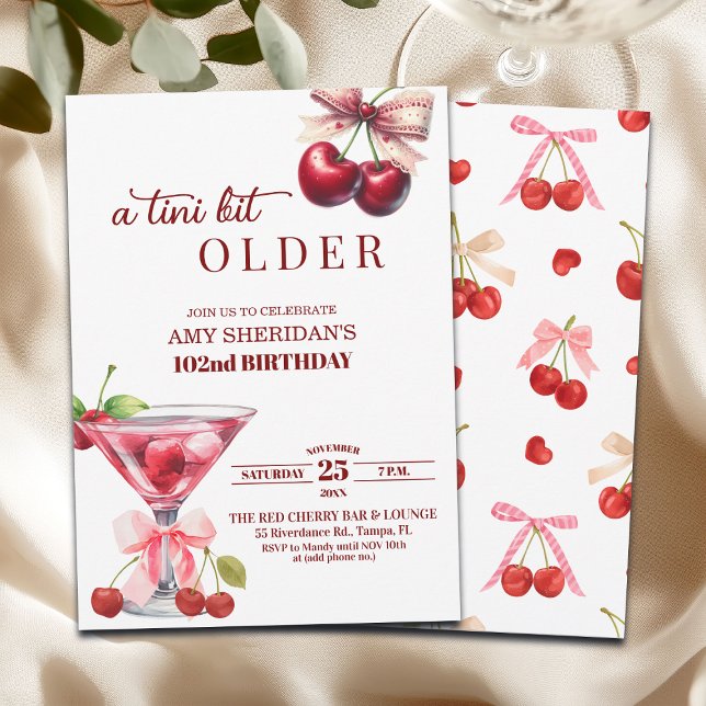 Invitation Un peu plus âgé Cherry Martini 102e anniversaire (Créateur téléchargé)