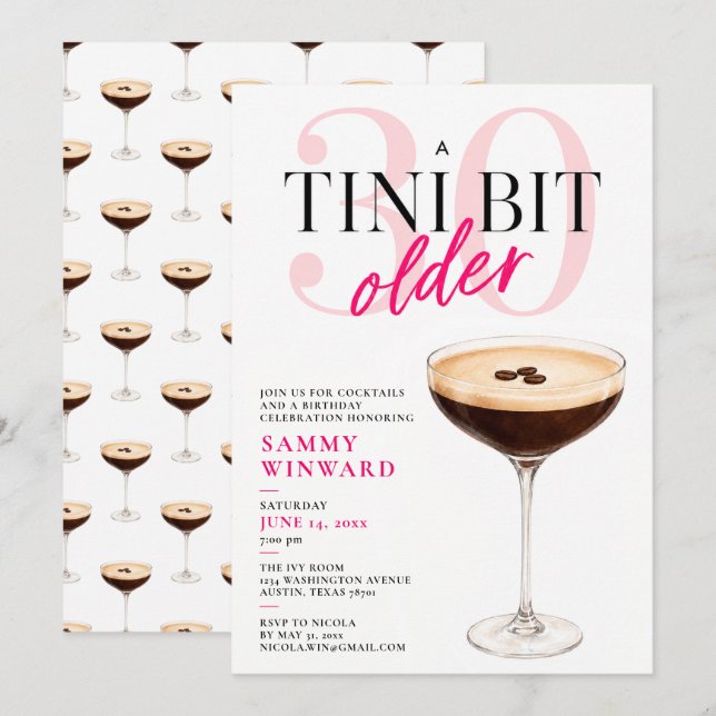 Invitation Un peu plus âgé Cocktail pour 30e anniversaire (Devant / Derrière)