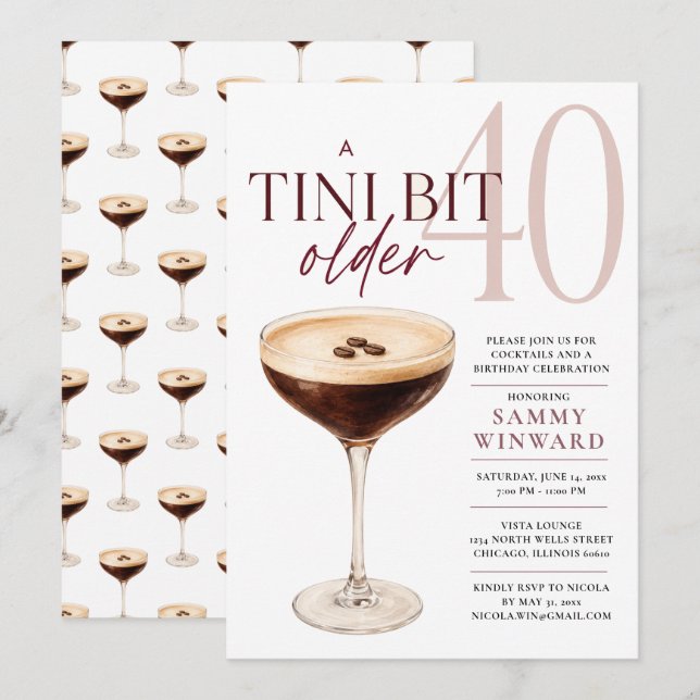 Invitation Un peu plus âgé Cocktail pour 40e anniversaire (Devant / Derrière)