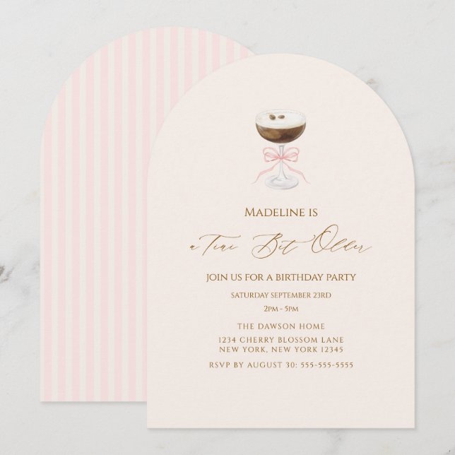 Invitation Un peu plus âgé Espresso Martini Anniversaire rayé (Devant / Derrière)