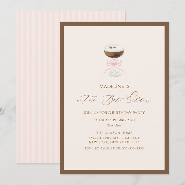 Invitation Un peu plus âgé Espresso Martini Anniversaire rayé (Devant / Derrière)