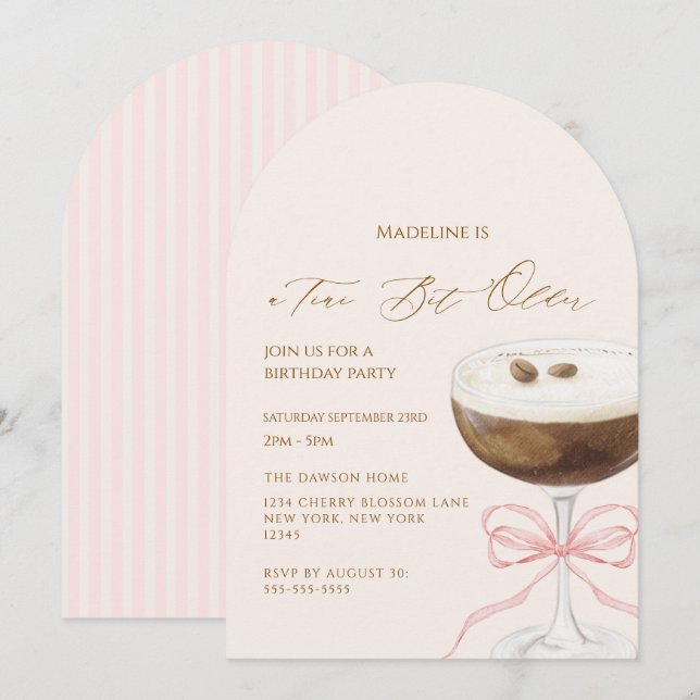Invitation Un peu plus âgé Espresso Martini Anniversaire rayé (Devant / Derrière)