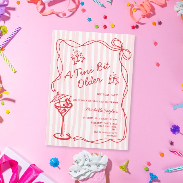 Invitation Un peu plus âgé Martini Fantaisiste Anniversaire A (doodle drawing martini glass and bow birthday party invitation)