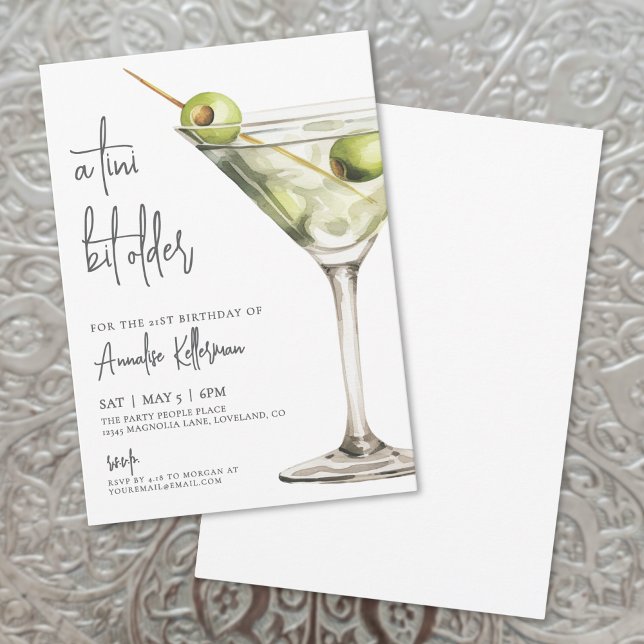 Invitation Un peu plus âgé Martini Fête d'anniversaire (A Tini Bit Older Adult Birthday Party Invitation)