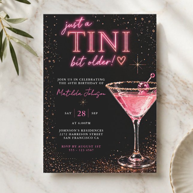 Invitation Un peu plus âgé Rose Néon 40e Anniversaire (Tini Bit Older Neon Pink 40th Birthday Invitation)