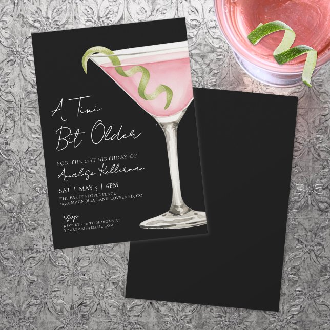 Invitation Un peu plus âgé, soirée d'anniversaire au Martini (Tini Bit Older Adult Birthday Party Invitation)