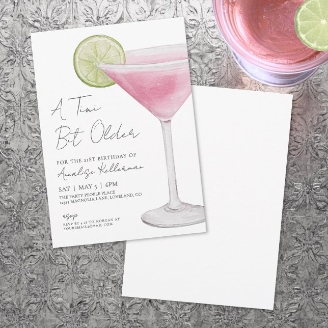 Invitation Un peu plus âgée Fête d'anniversaire Pink Martini (A Tini Bit Older Adult Birthday Party Invitation )