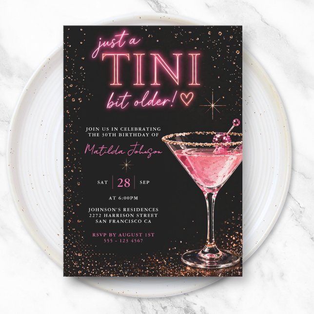 Invitation Un peu plus âgée Néon Rose 30e Anniversaire (Tini Bit Older Neon Pink 30th Birthday Invitation)