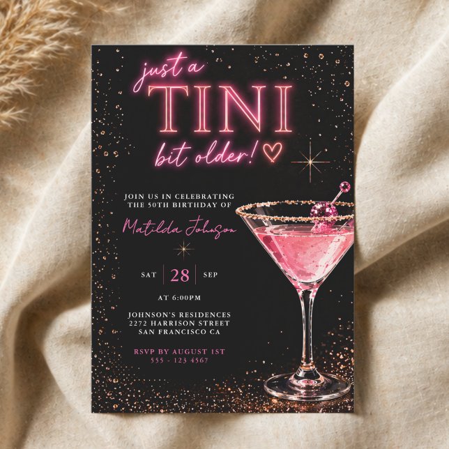 Invitation Un peu plus âgée Néon Rose 50e Anniversaire  (Tini Bit Older Neon Pink 50th Birthday Invitation)