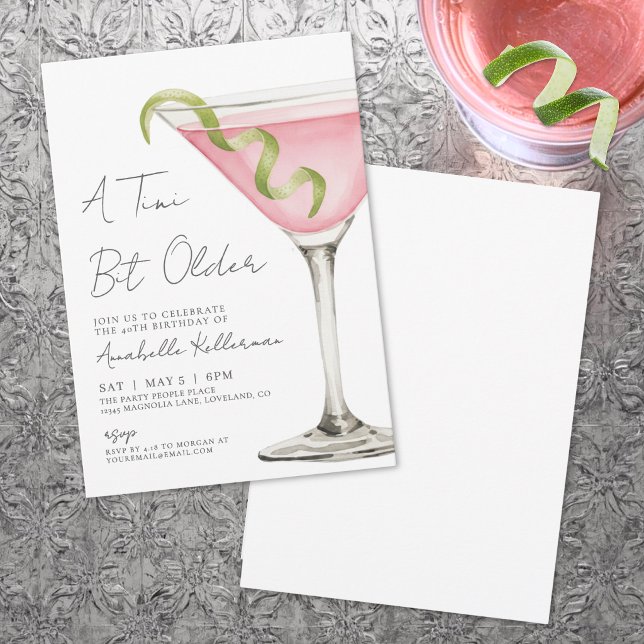 Invitation Un peu plus âgée Pink Martini Fête d'anniversaire (Tini Bit Older Pink Martini Birthday Party Invitation )