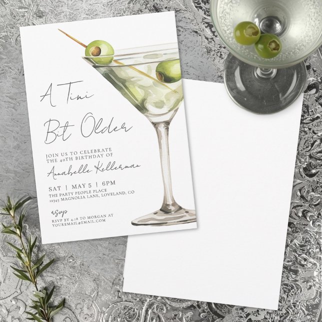 Invitation Un peu plus élégant Anniversaire Martini (Tini Bit Older Elegant Martini Birthday Party Invitation )