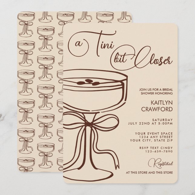 Invitation Un peu plus près Espresso Martini Baby Shower (Devant / Derrière)