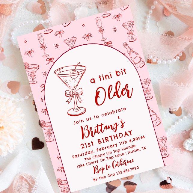 Invitation Un peu plus vieille Coquette Cerise Martini Annive (Créateur téléchargé)