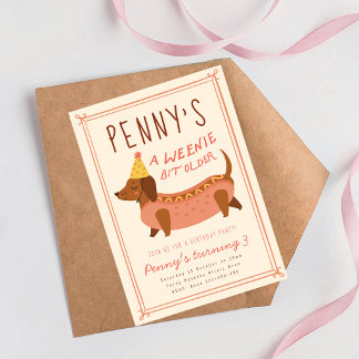 Invitation Un peu plus vieille Fille Anniversaire Chien Chaud