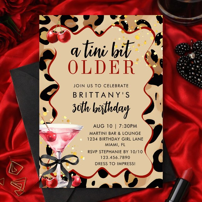 Invitation Un peu plus vieux Cherry Leopard Martini Anniversa (Créateur téléchargé)