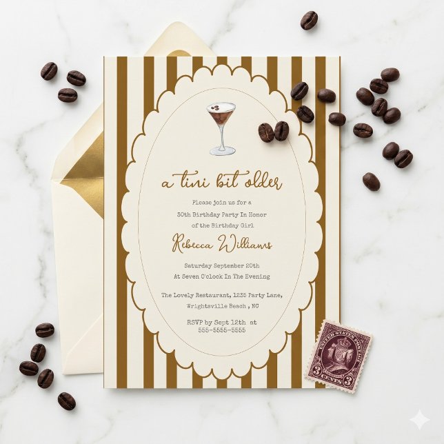 Invitation Un peu plus vieux Espresso Martini Stripe Annivers (Créateur téléchargé)