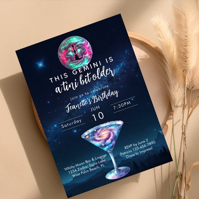Invitation Un peu plus vieux Gémeaux Zodiaque Martini Anniver (Créateur téléchargé)