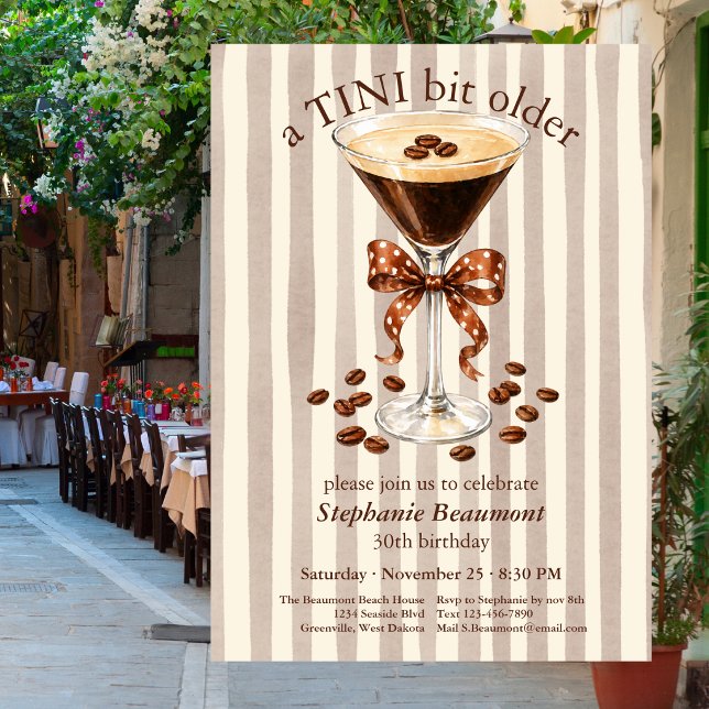 Invitation Un peu plus vieux Martini Espresso Rayures Nœud 30 (Créateur téléchargé)