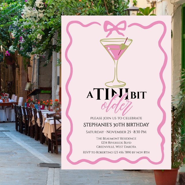 Invitation Un peu plus vieux Martini joli bordure rose Annive (Créateur téléchargé)