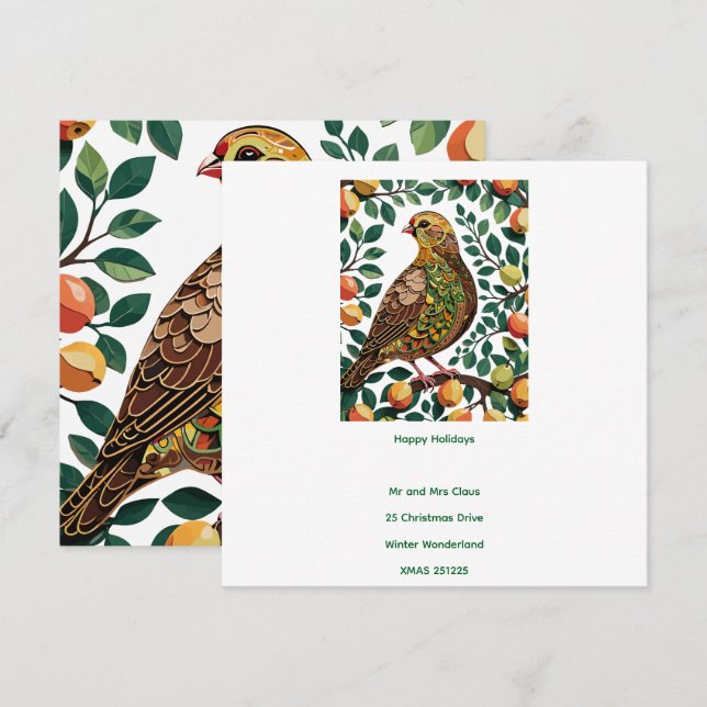 Invitation Un pochoir en forme de perdrix dans un poirier (Devant / Derrière)