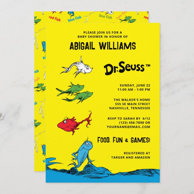 Invitation Un poisson deux poissons - Baby shower (Devant / Derrière)