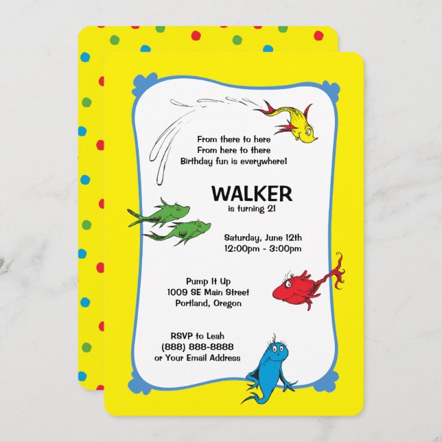 Invitation Un poisson deux poissons - premier anniversaire (Devant / Derrière)