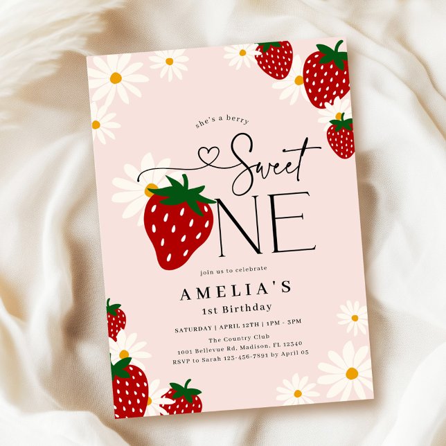 Invitation Un Premier Anniversaire aux Fraises Sucré (Créateur téléchargé)