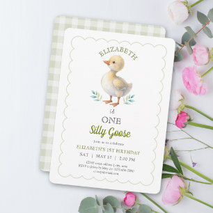 Invitation Un premier anniversaire de bébé en vichy vert One 