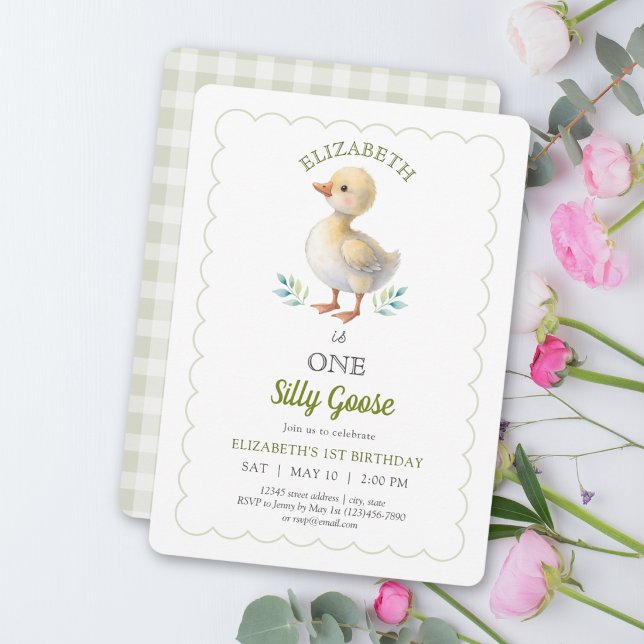 Invitation Un premier anniversaire de bébé en vichy vert One  (Créateur téléchargé)