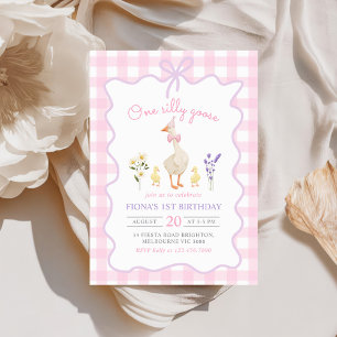 Invitation Un Premier Anniversaire de Canard Fou Rose à Carre