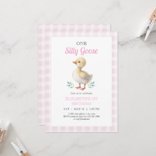 Invitation Un premier anniversaire de fille rose à carreaux O