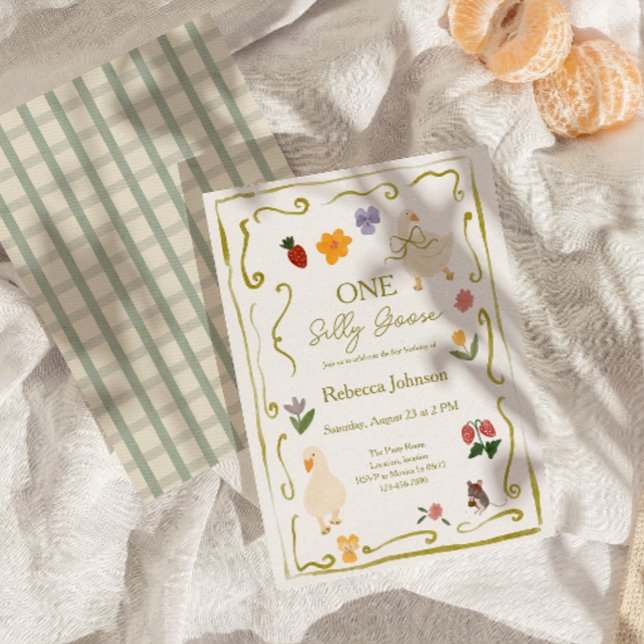 Invitation Un Premier Anniversaire de la Maison de Campagne à (One Silly Goose First Birthday Invite)