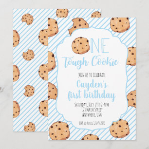 Invitation Un premier anniversaire de One Tough Cookie Bleu