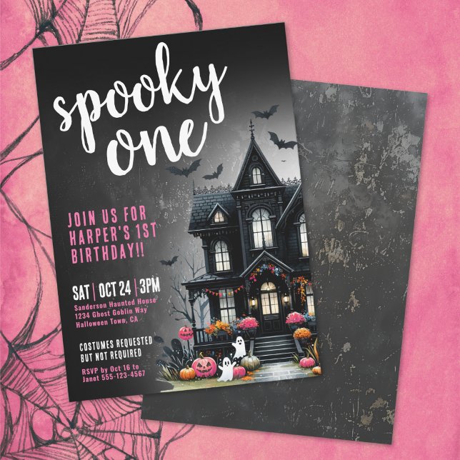 Invitation Un Premier Anniversaire Rose Halloween Effrayant (Spooky One Pink Halloween 1st Birthday Invitation)