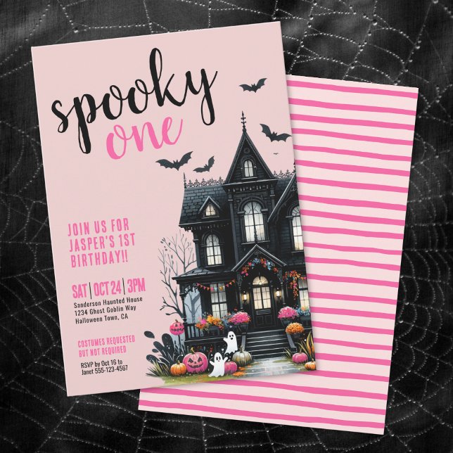 Invitation Un Premier Anniversaire Rose Halloween Effrayant (Spooky One Pink Halloween 1st Birthday Invitation)