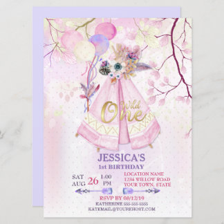 Invitation Un premier anniversaire sauvage TeePee Boho-Large