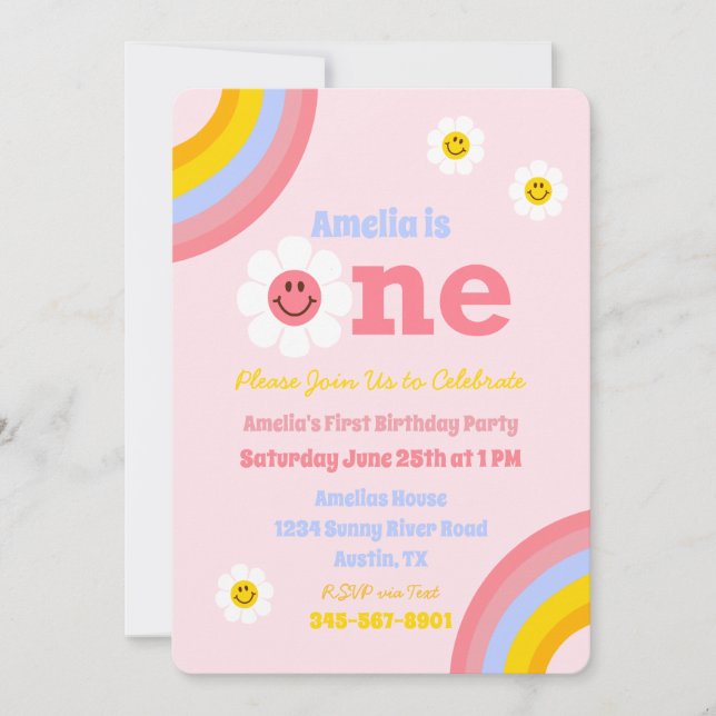 Invitation Un premier anniversaire Smile Daisy mignonne Paste (Devant)